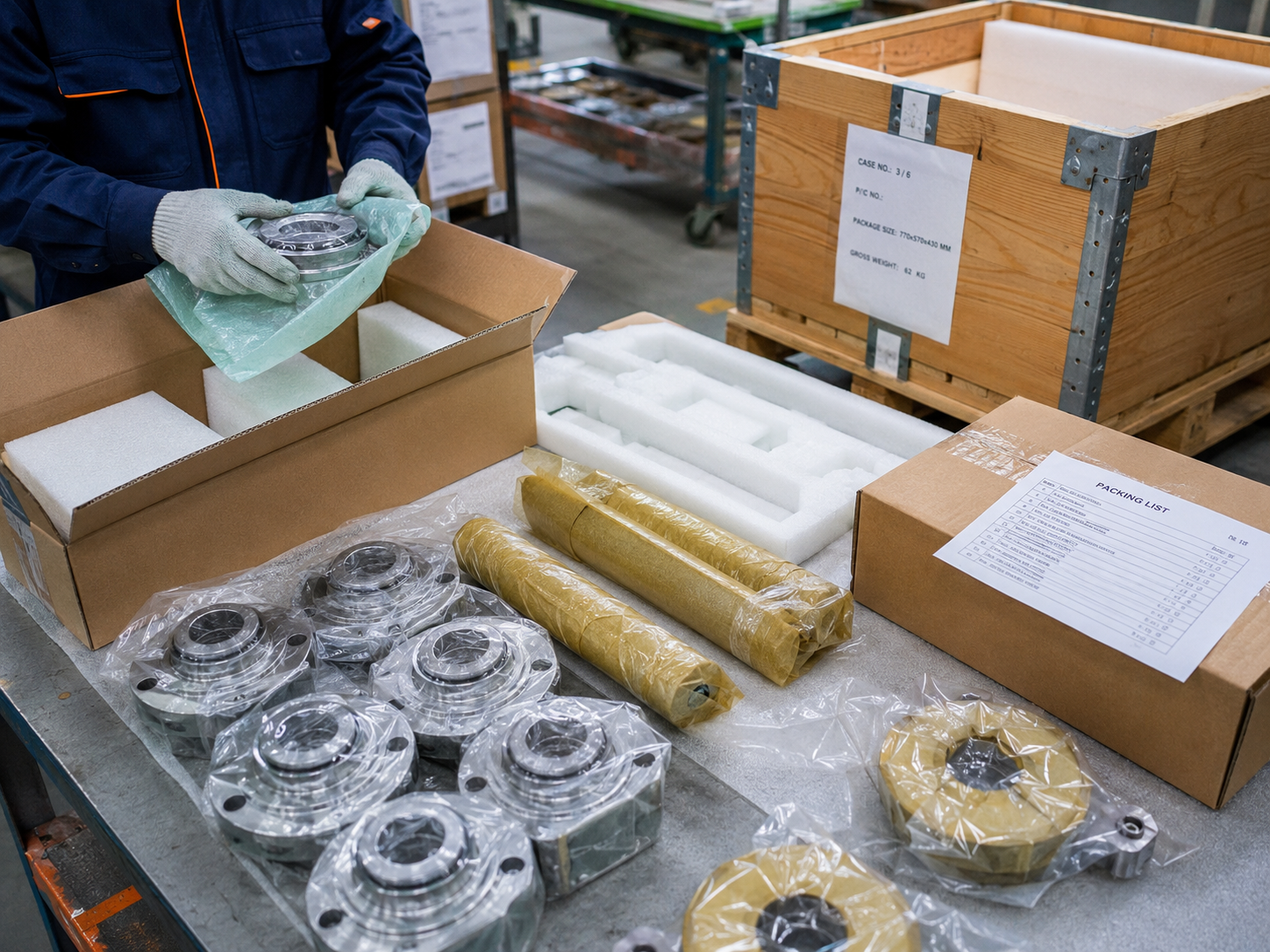 Secure export packaging for precision industrial spare parts